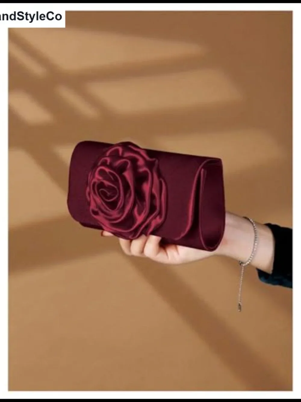 Satin Evening Bag Clutch 3D Rose Floral Wedding Party Purse